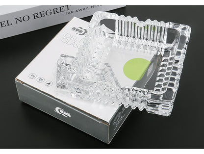 Elegant Crystal Glass Ashtray Square Shaped Tabletop Decor