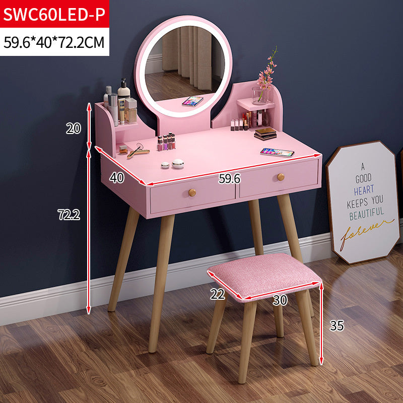 Princess Vanity Table with LED Mirror Stool and Storage Drawers Set Pink