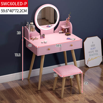 Princess Vanity Table with LED Mirror Stool and Storage Drawers Set Pink