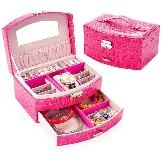 Hot Pink Luxury PU Leather Jewelry Box Organizer