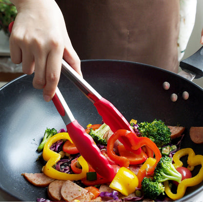 27cm Stainless Steel Silicone Tongs Red for Cooking and Grilling