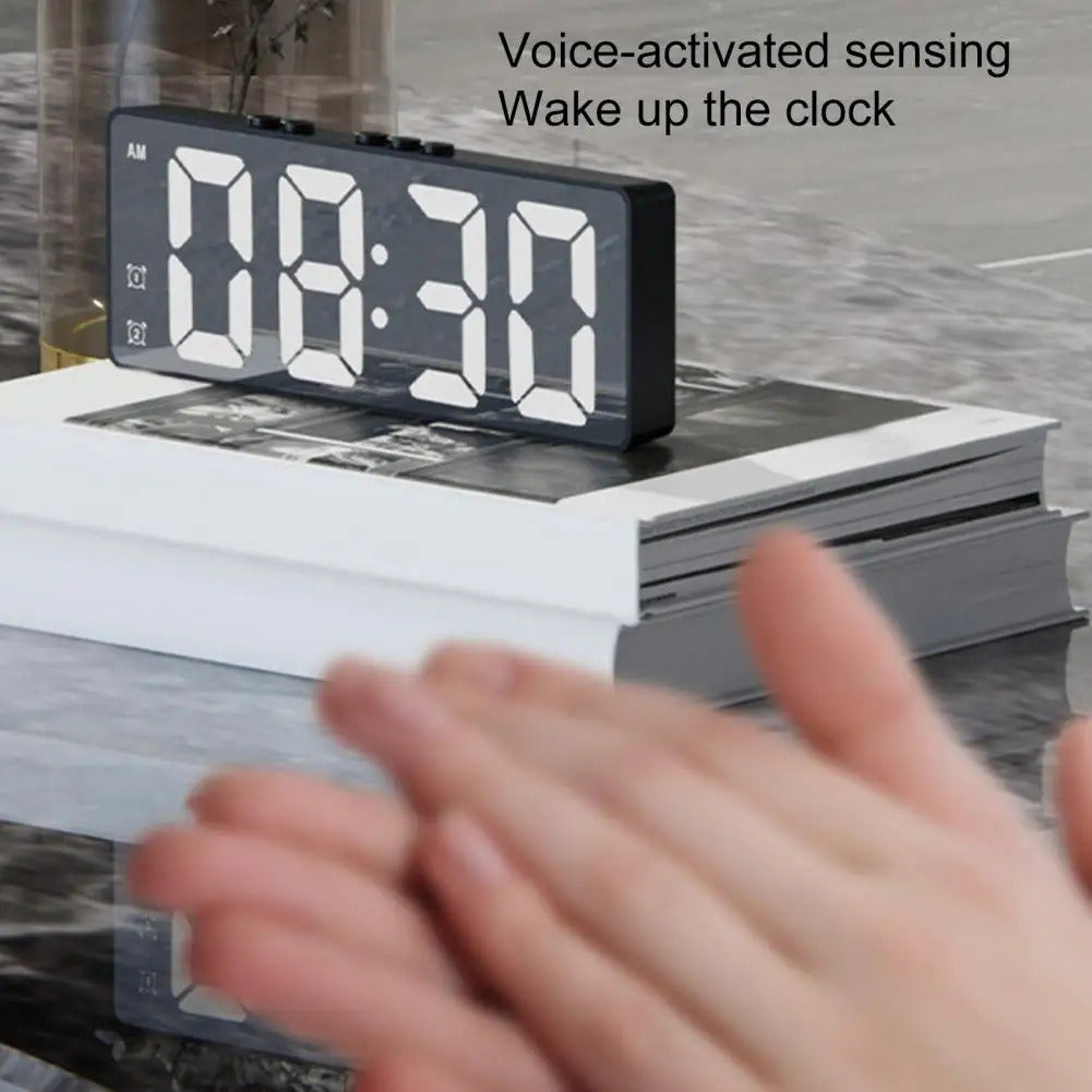 Sleek LED Digital Alarm Clock with Temperature Display and Mirror Finish