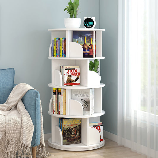 4 Tier 360-Degree Rotating Display Shelf Bookcase Organizer White