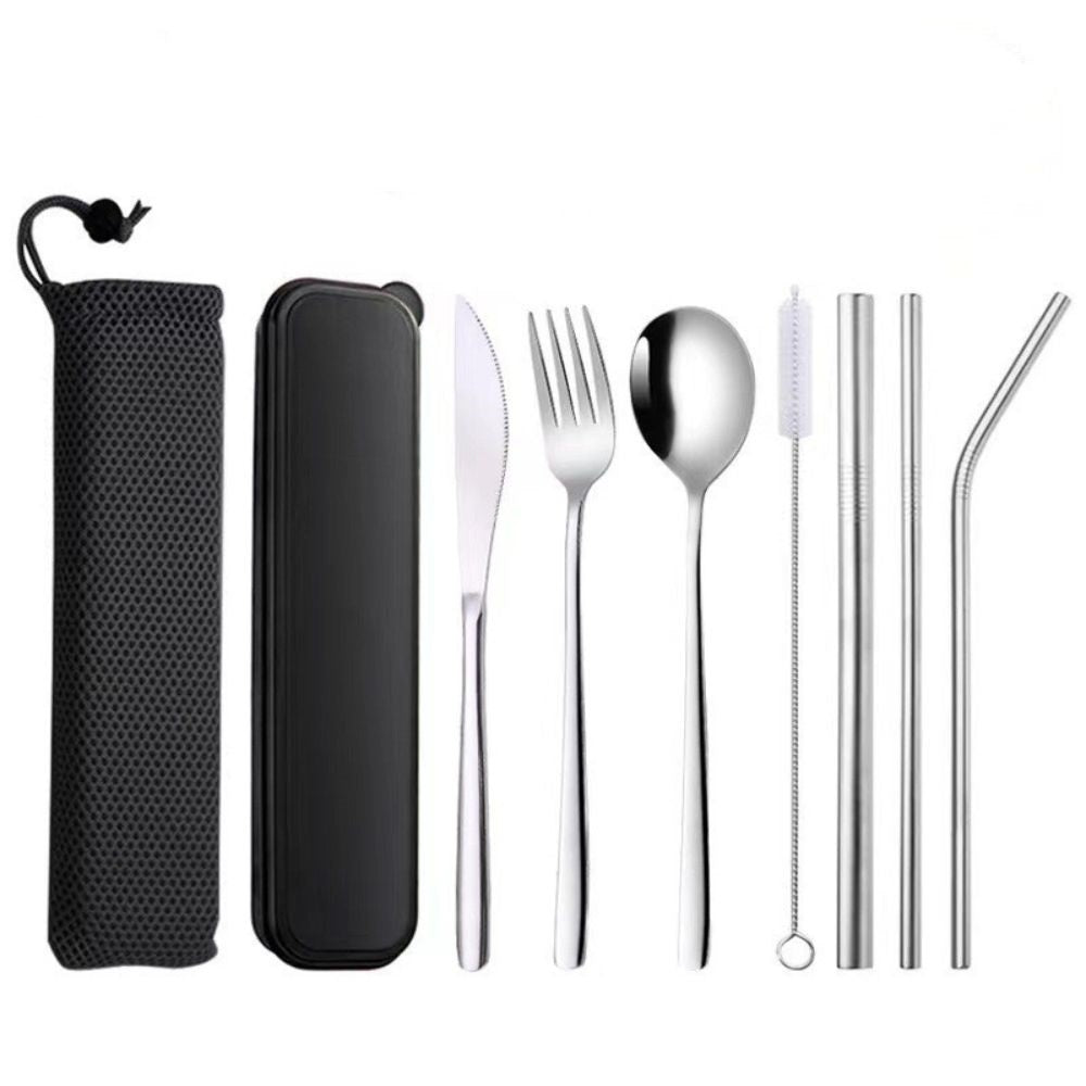 Premium 9PC Stainless Steel Travel Cutlery Set Knife Fork Spoon Portable Silver