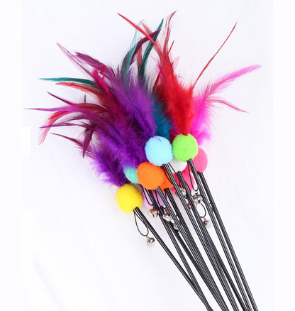 Interactive Feather Wand Cat Toy with Bell