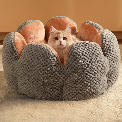 40cm Cactus Flower Pet Bed Cozy Cat Dog Nest Grey