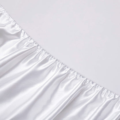 Queen Silky Satin Bed Sheet Set Soft and Smooth White