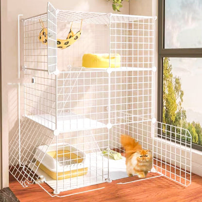 Large Metal Wire Cat Cage Detachable Kennel Playpen Exercise Crate White