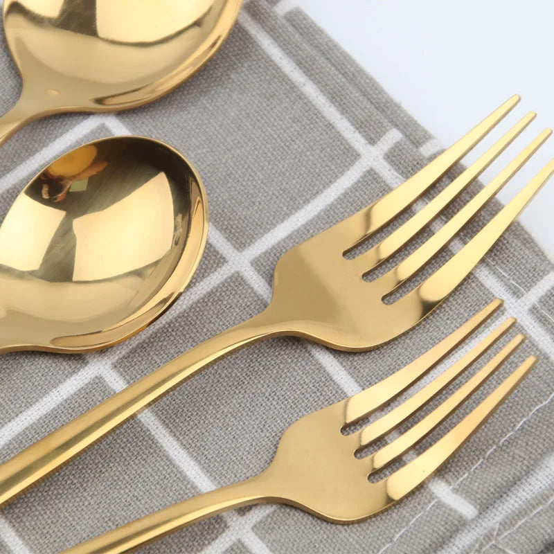 30 Piece Stainless Steel Cutlery Set Elegant Gold Flatware for Kitchen Dining