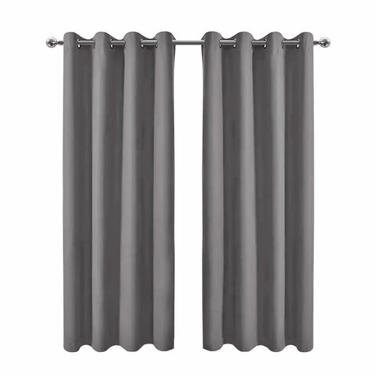 Pack of 2 Triple Layer Blackout Eyelet Curtains for Bedroom Grey