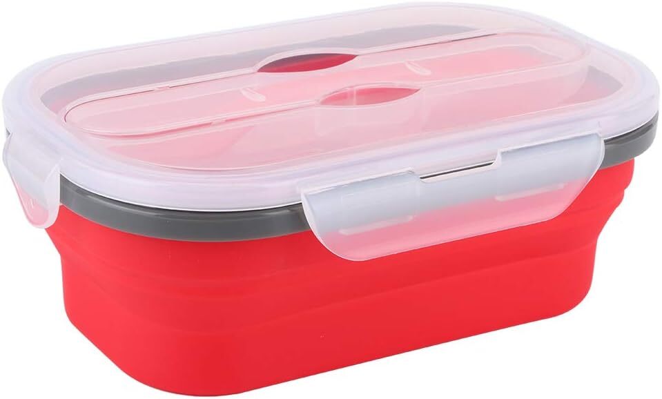 Pack of 4 Collapsible Silicone Food Storage Containers with Airtight Lid Red