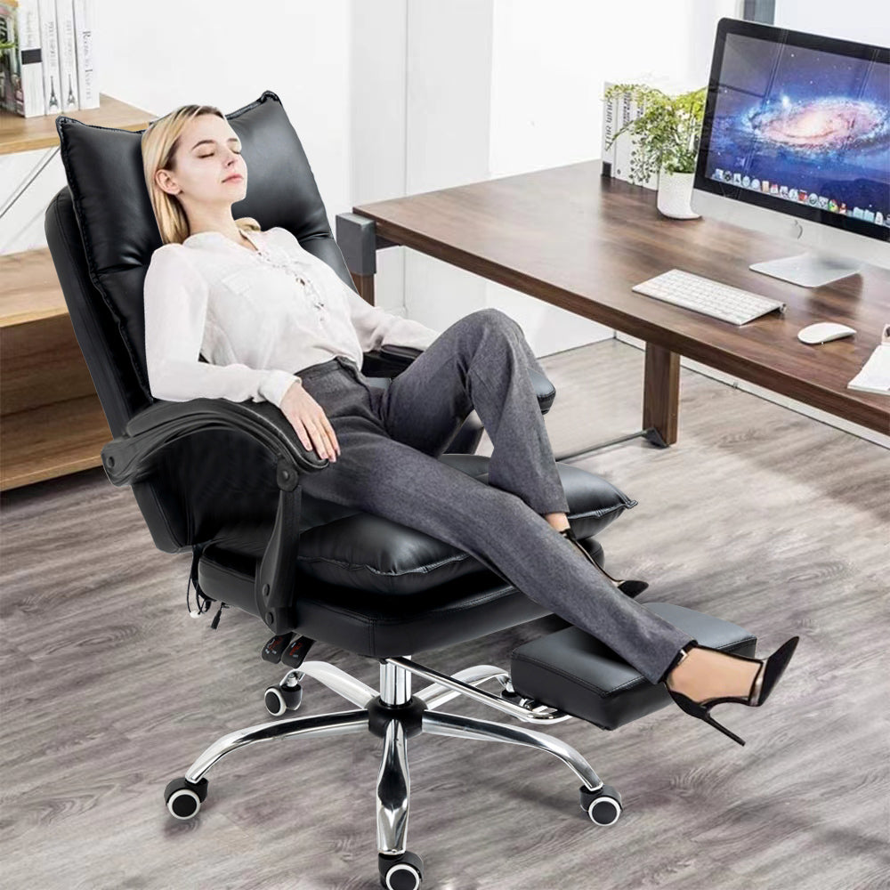 Luxury Executive Reclining Office Chair with Foot Rest and Massager Black