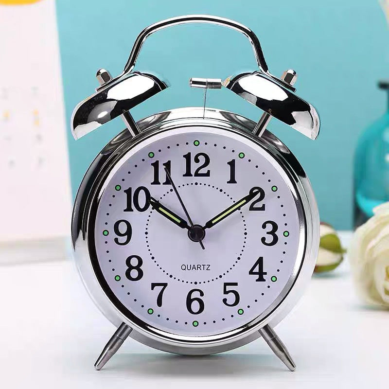 Classic Twin Bell Alarm Clock with Night Light Silver