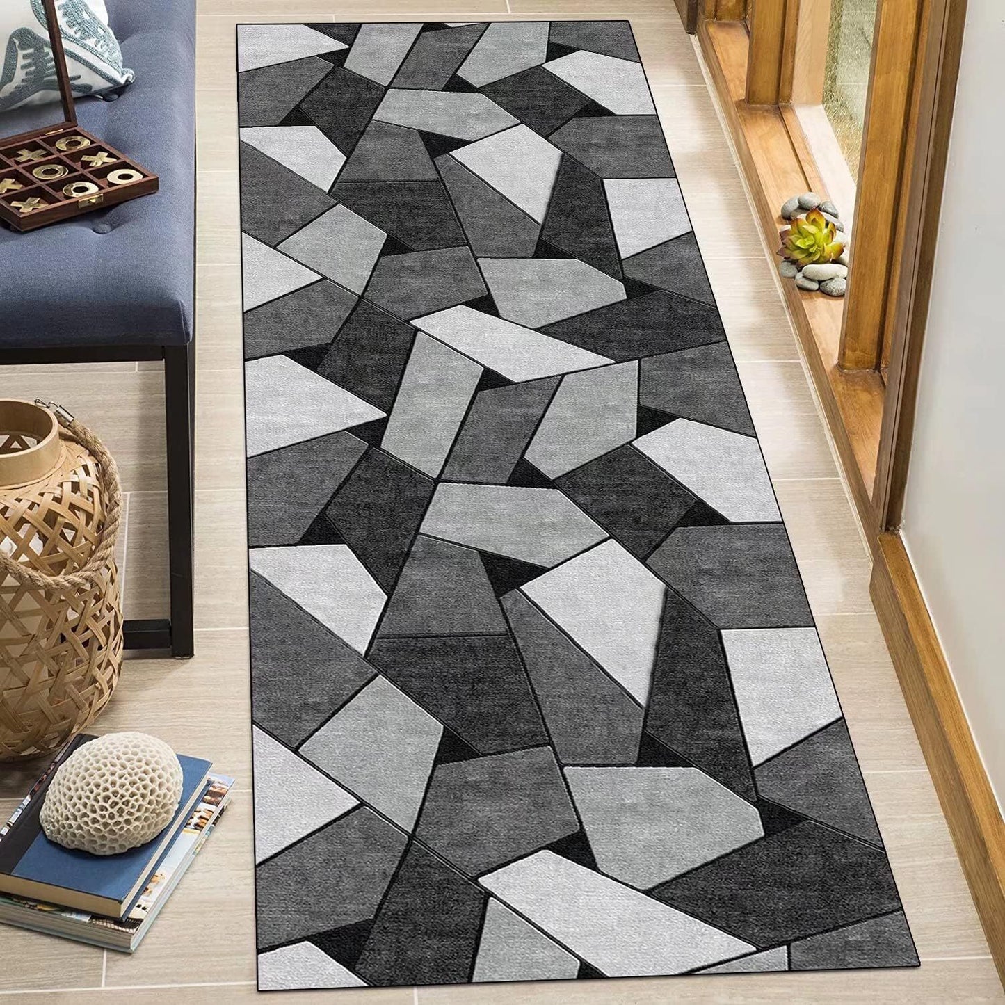 80 x 300 Rock Hallway Runner Area Rug Easy-Care Carpet Mat