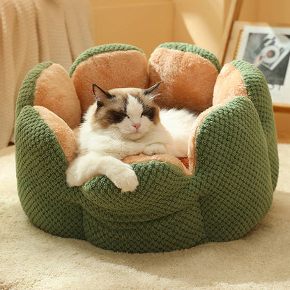 60cm Large Cactus Flower Petal Shaped Pet Bed Comfy Cat Dog Nest Green