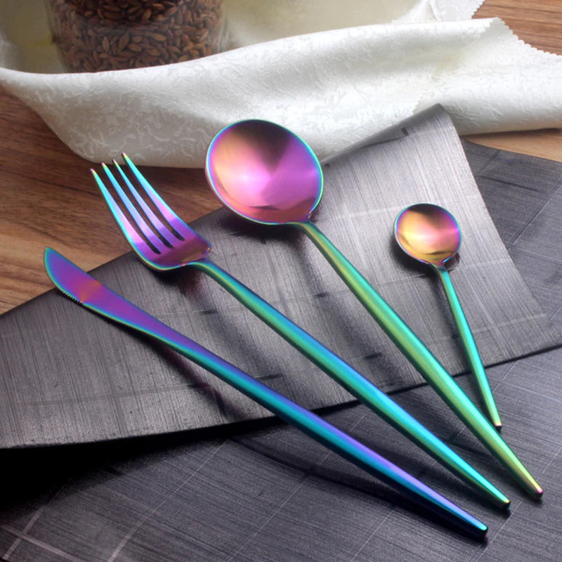 24 Piece Stainless Steel Cutlery Set Colorful Kitchen Tableware