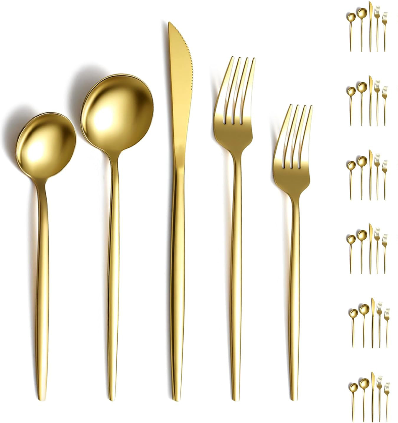 30 Piece Stainless Steel Cutlery Set Elegant Gold Flatware for Kitchen Dining