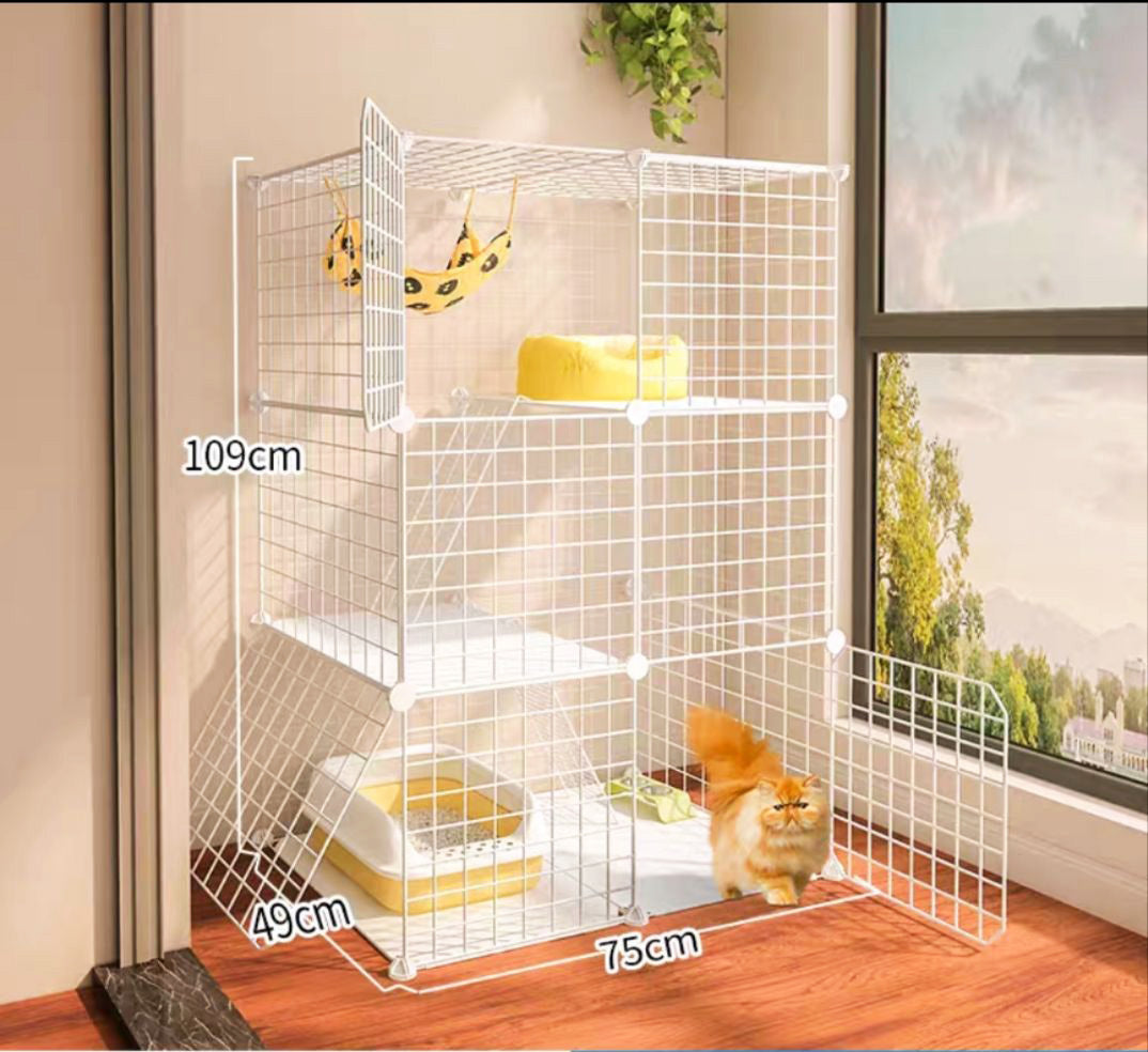 Large Metal Wire Cat Cage Detachable Kennel Playpen Exercise Crate White