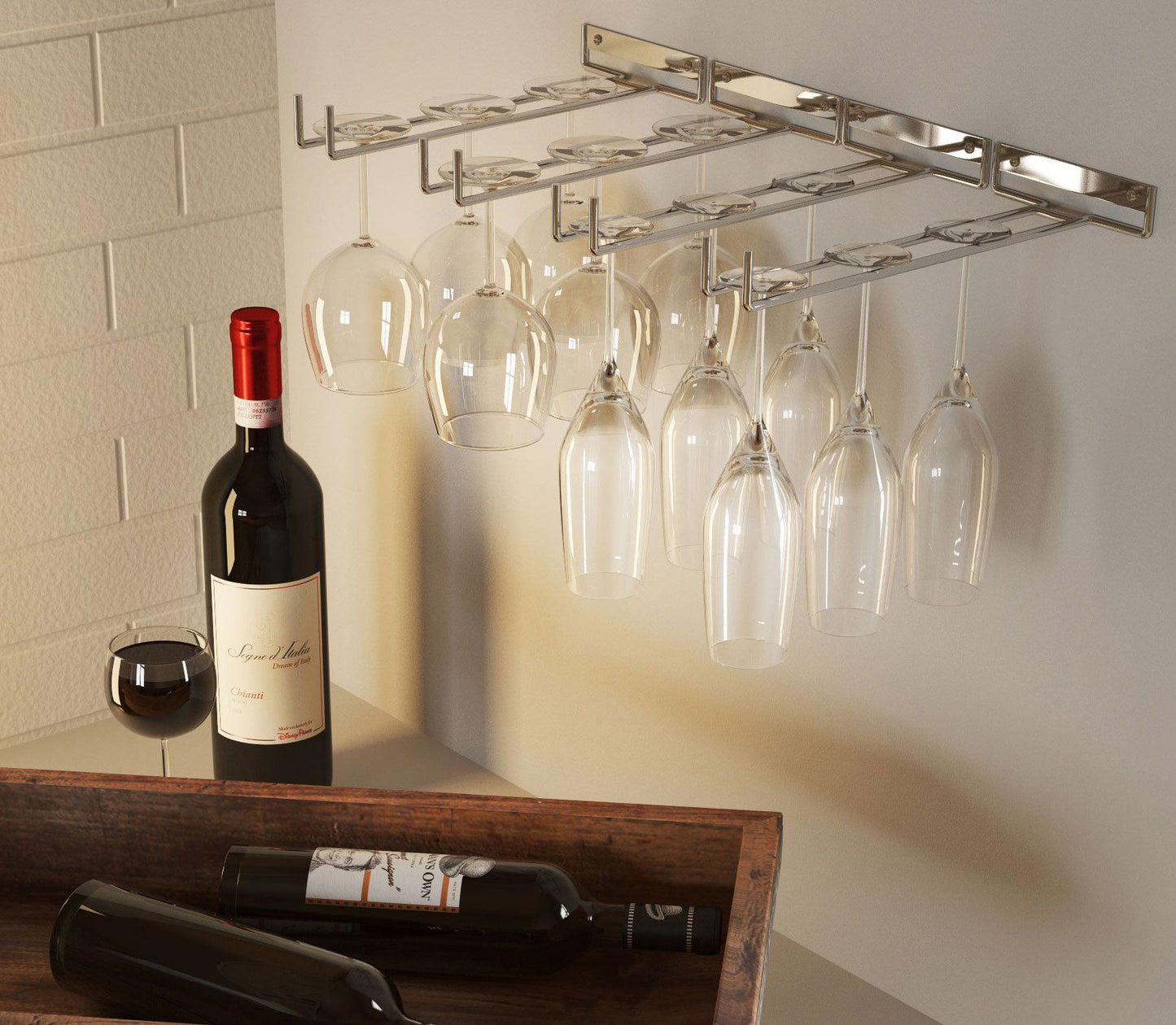 Wine Glass Hanger Rack Under Cabinet Stemware Storage Organizer for Kitchen Bar