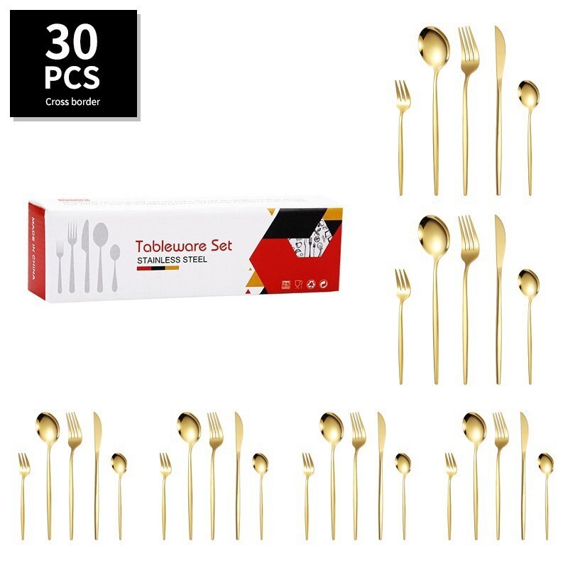 30 Piece Stainless Steel Cutlery Set Elegant Gold Flatware for Kitchen Dining