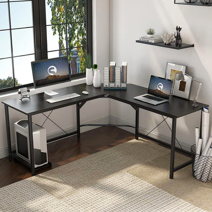 Double Workstation Modern Corner Office Computer Desk - Black