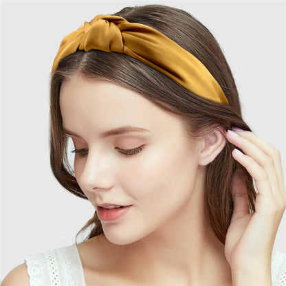 Stylish Twist Knot Satin Bow Headband Hair Accessory Yellow