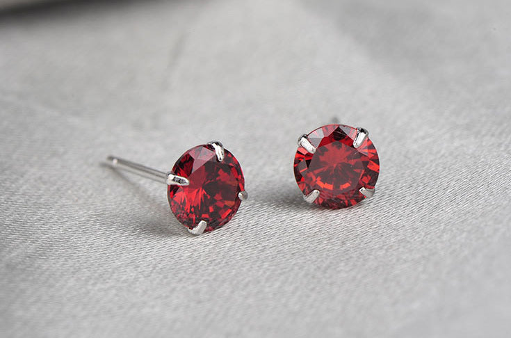 Sterling Silver 2 Carats CZ Diamond Stud Earrings Elegant Ruby