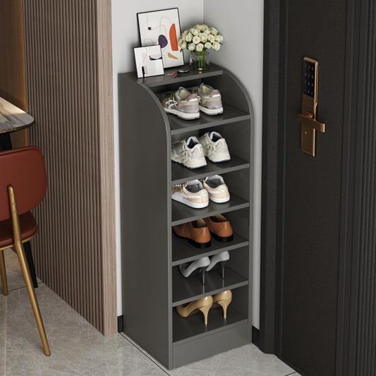 Spacious 7-Tier Wooden Shoe Rack Storage Organizer Cabinet Charcoal