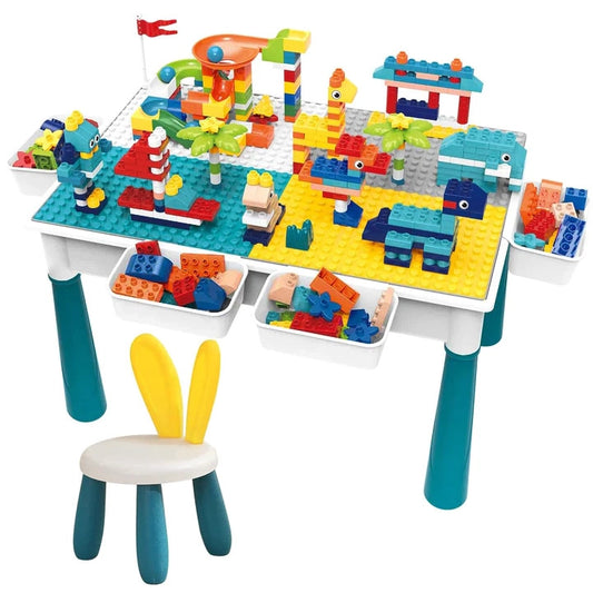 Educational Multifunctional Activity Table Chair and 186 Building Blocks Set