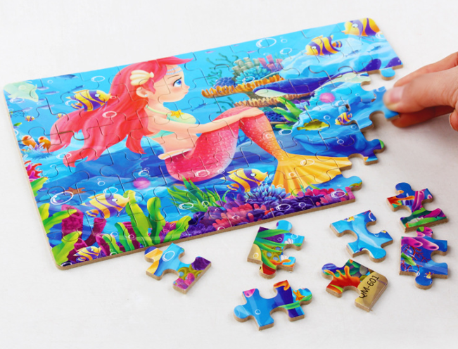 60PCS Wooden Jigsaw Puzzle Kids Educational Toy Mermaid Theme