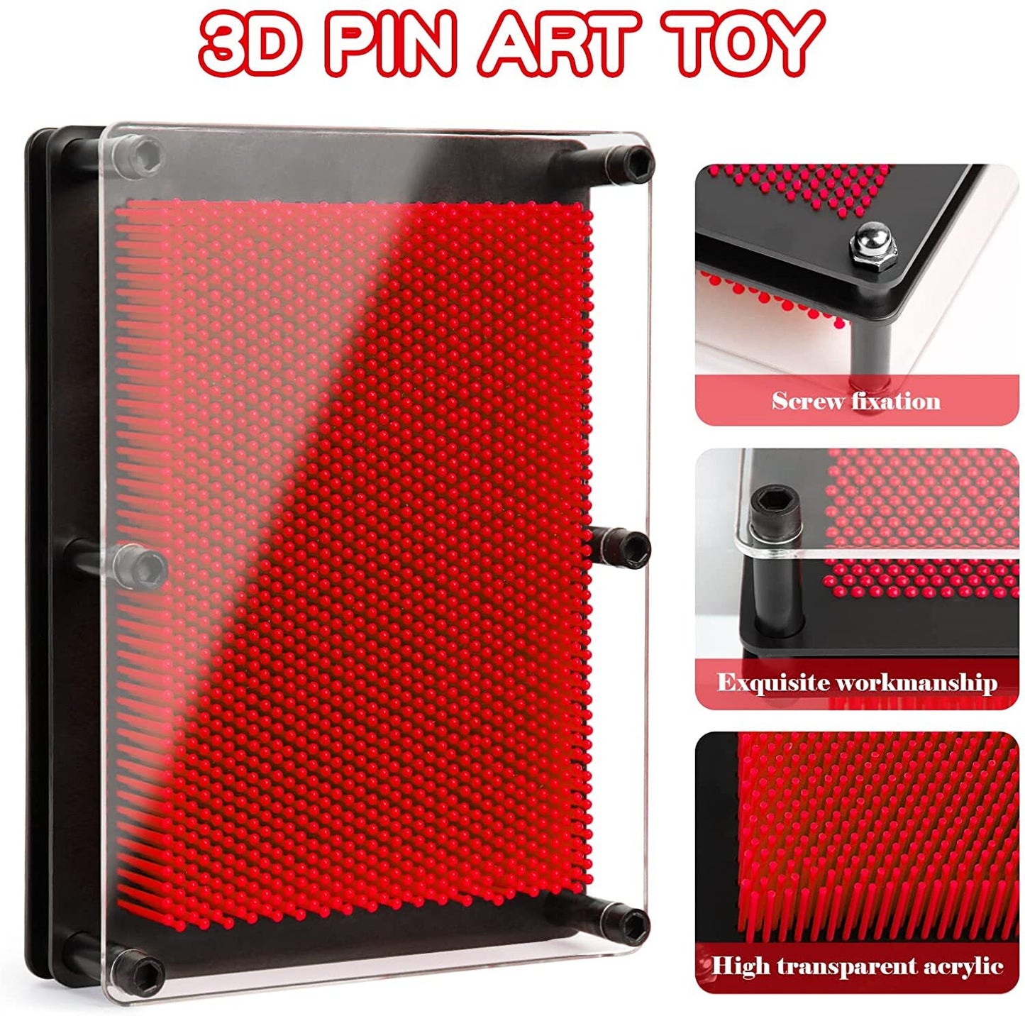 Large 3D Pin Art Board Game Hand Impression Desk Toy Red