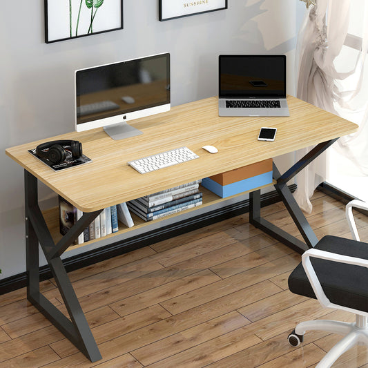 Stylish Wood and Metal Computer Desk with Shelf Oak