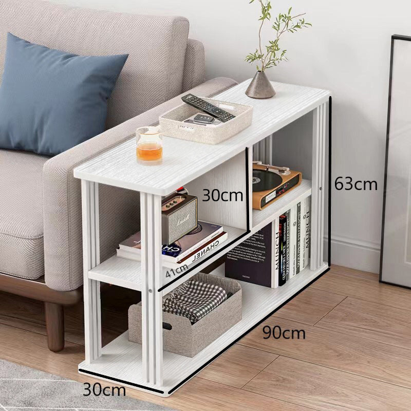 Stylish Wood and Steel Sofa Side Table with Shelves White