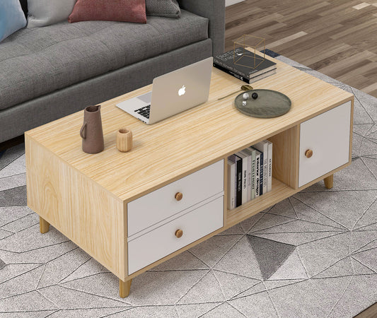 Elegant Wooden Coffee Table with Storage Drawers