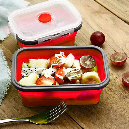 Pack of 4 Collapsible Silicone Food Storage Containers with Airtight Lid Red