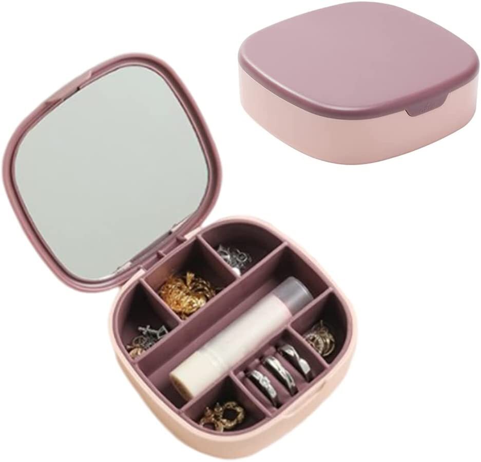 Compact Travel Makeup Organizer with Mirror and Jewelry Storage