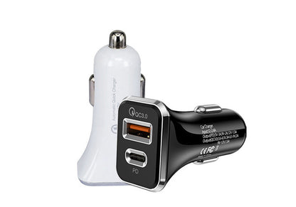 36W Fast USB C Charger PD Quick Charge QC 3.0 Dual Port Car Adapter White