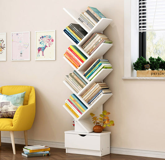 10 Shelf Stylish Modern Shelving Bookcase Organizer for Home and Office White