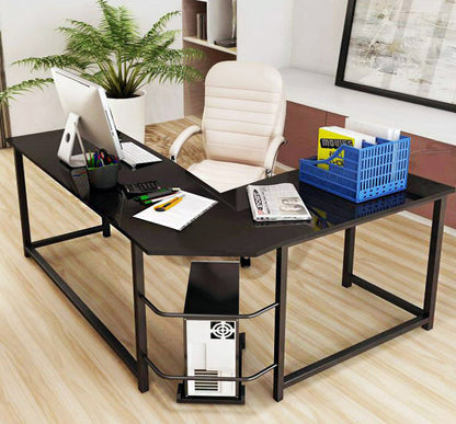 Double Workstation Modern Corner Office Computer Desk - Black