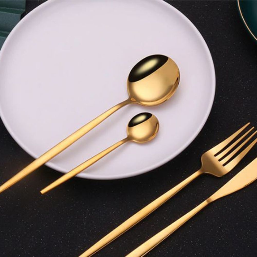 24 Piece Stainless Steel Cutlery Set Elegant Dining Tableware Gold