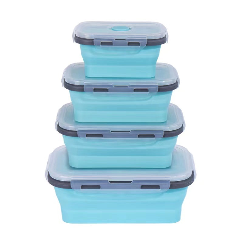 Pack of 4 Collapsible Silicone Food Storage Containers with Airtight Lid Blue