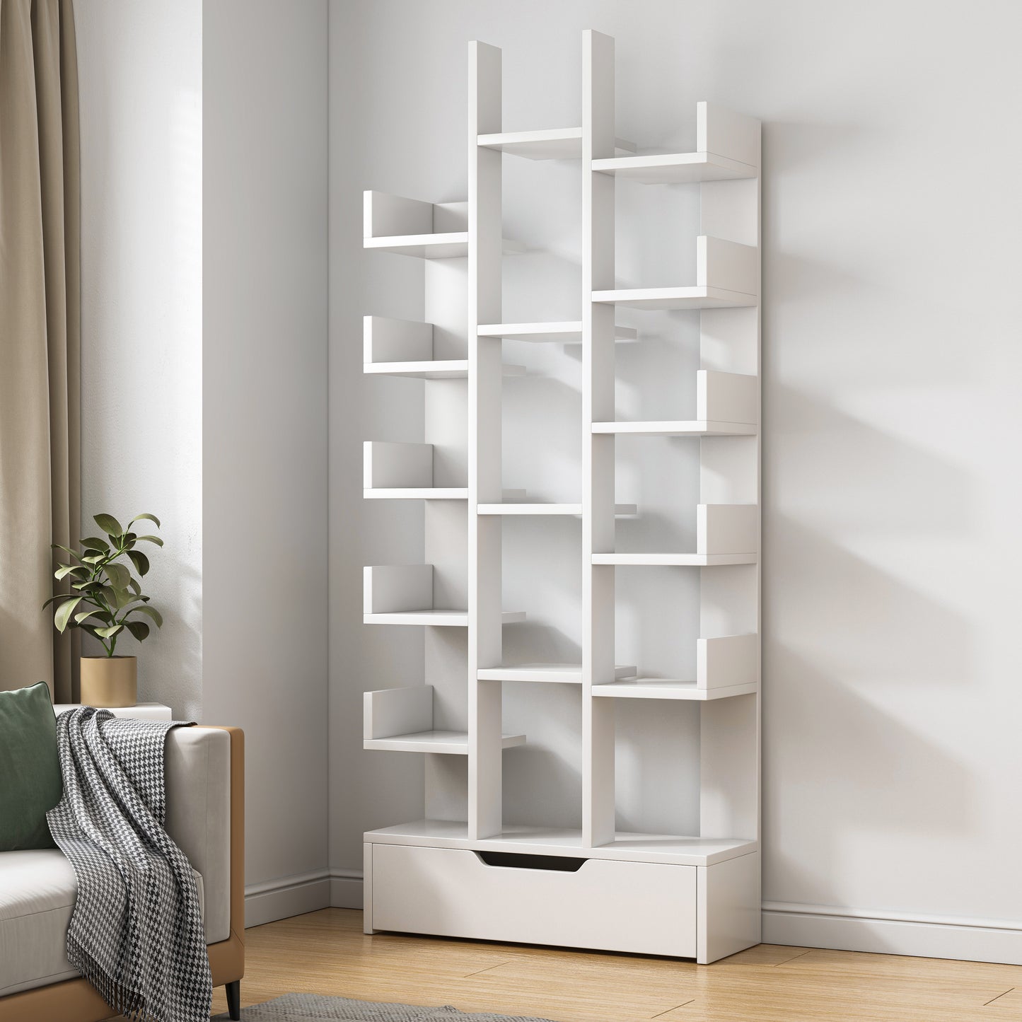 18-Shelf Stylish Bookcase Storage Organizer White