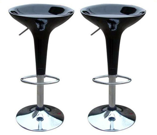 Set of 2 High Gloss Designer Bar Stools Modern Black