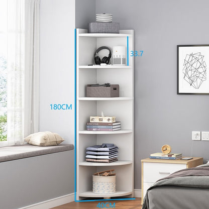 Stylish 6 Tier Wooden Corner Shelf Unit White