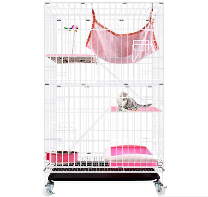 Large 4 Tier Pet Cat Bird Cage Pet Home Exercise Crate Playpen White