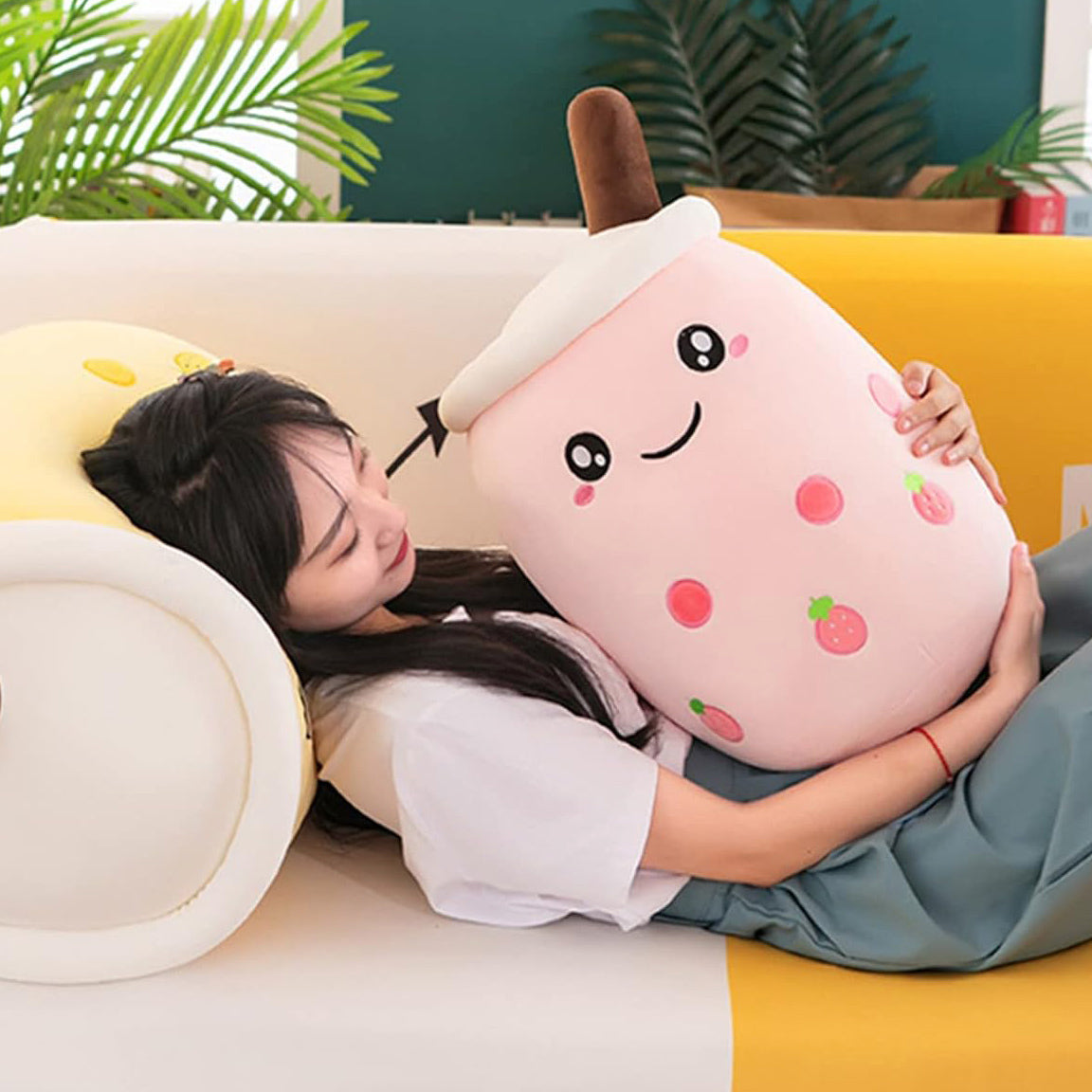 40cm Bubble Tea Plush Toy Boba Cuddly Doll Pillow Cushion Pink