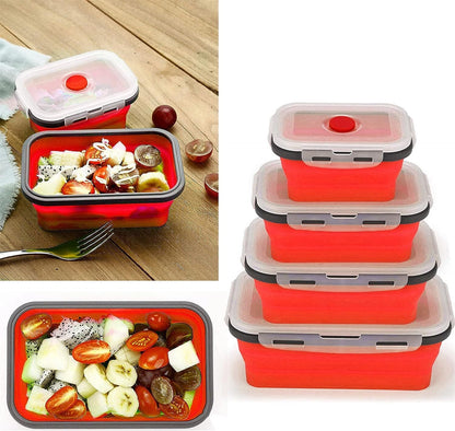 Pack of 4 Collapsible Silicone Food Storage Containers with Airtight Lid Red