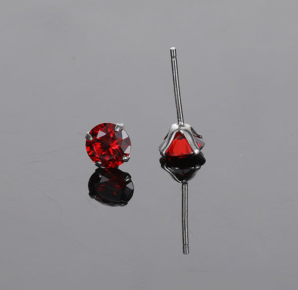 Sterling Silver 2 Carats CZ Diamond Stud Earrings Elegant Ruby