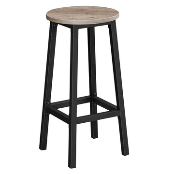 Modern Industrial Bar Stool Rustic Oak Wood & Metal Design