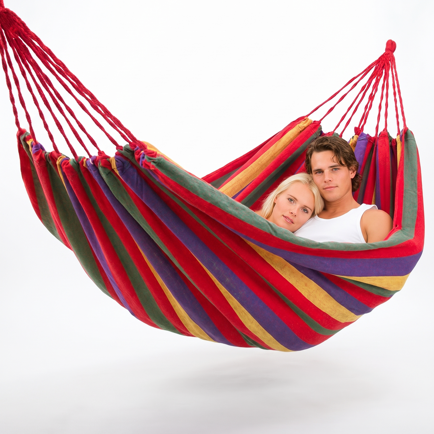 Large 2-Person Cotton Hammock with Carry Bag Red Stripes